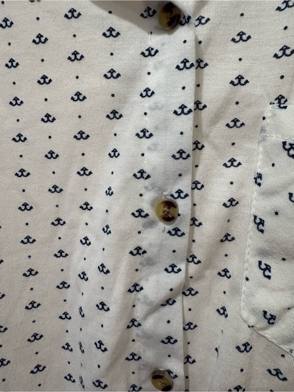 Sleeveless White Button-Down Tie Front Top with Navy Anchor Print - Picture 6 of 7